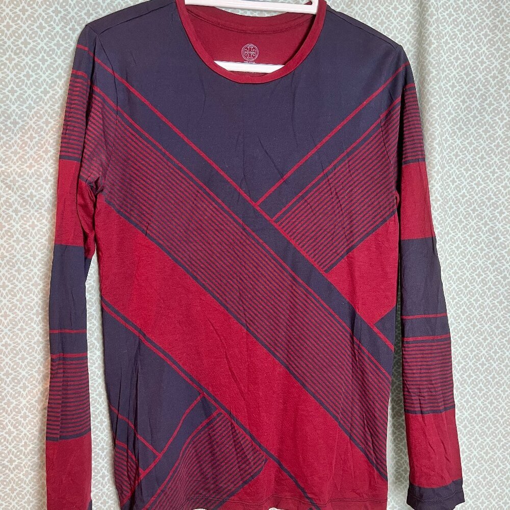 Women's Navy/Red Tory Burch Long slv crew neck top Size M